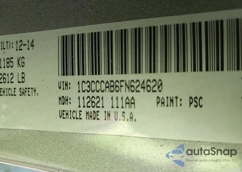 2015 Chrysler 200 Limited z USA, uszkodzony, nr VIN 1C3CCCAB6FN624620